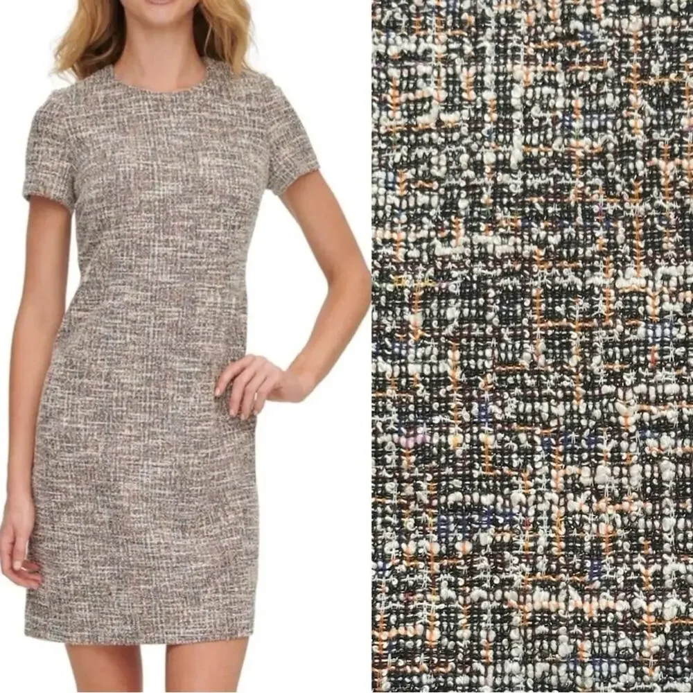 Calvin Klein Tweed Sheath Dress Multicolor Bouclé Careerwear Size 10 NWT